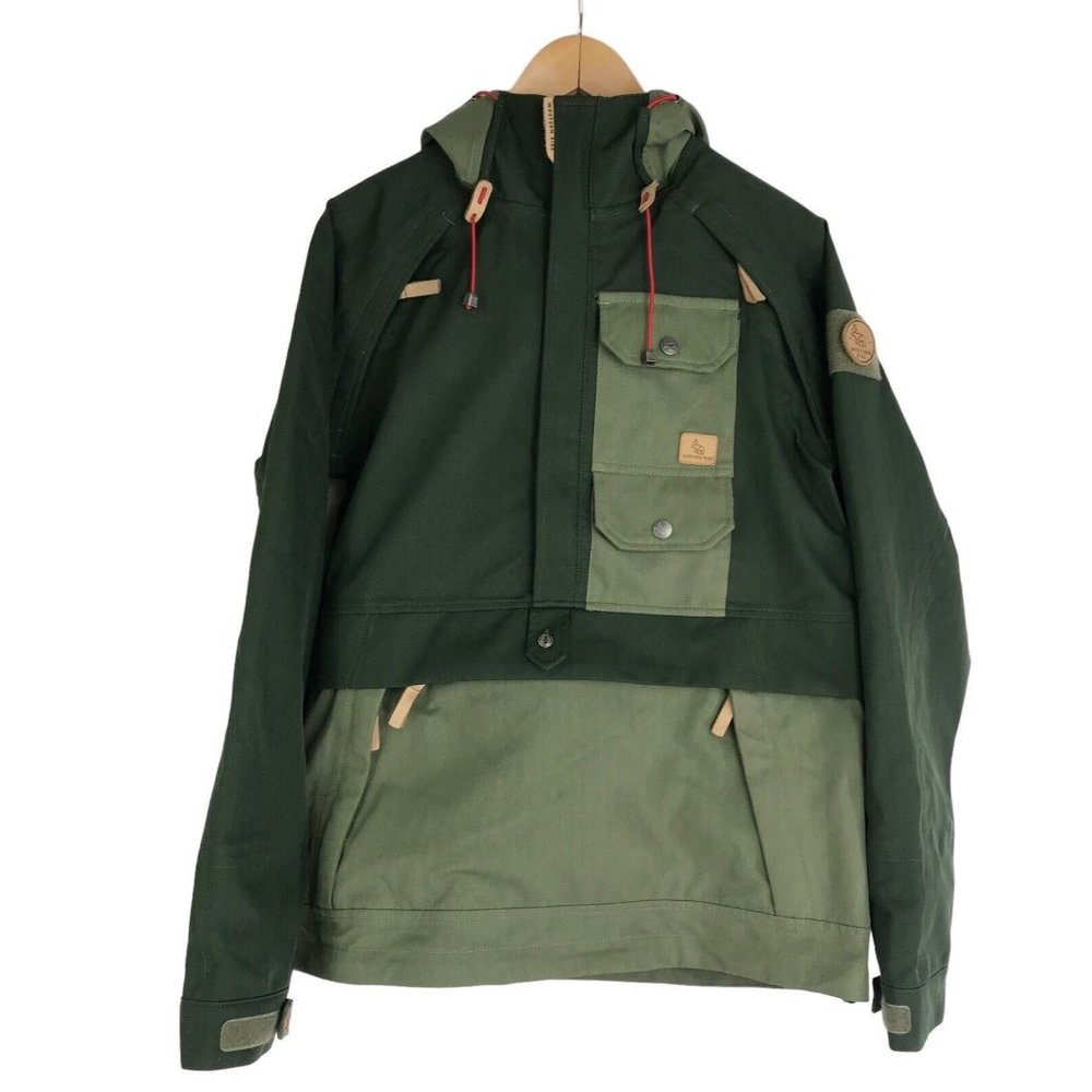 Western Rise Jacket Mens Size Small S Shell‎ Hooded Green Taped Seams Pockets